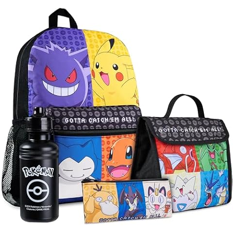 Pokemon Kids Backpack Set with Lunch Bag Cover