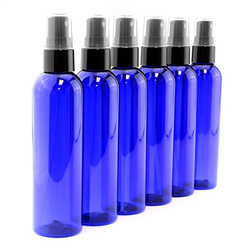 Cornucopia 4oz Cobalt Blue Empty Plastic Refillable PET Spray Bottles w/Fine Mist Atomizer Caps (6-Pack); Sprayers for DIY Home Cleaning, Aromatherapy, Travel, On-The-Go & Beauty Care (4 Ounce, Cobalt Blue, 6)