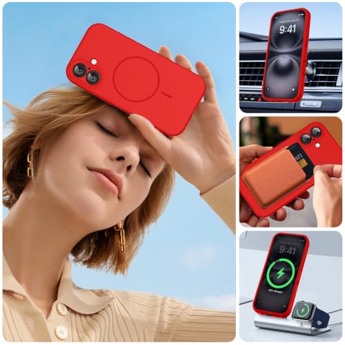 Image of miracase Compatible with iPhone 16 Case, [Soft Anti-Scratch Microfiber Lining], Compatible with MagSafe, Liquid Silicone Case Shockproof Drop Protection Phone Case for 16,Red