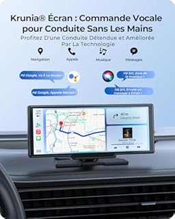 Krunia Écran Portable sans Fil 9,26" CarPlay Voiture avec 4K Dashcam & Arrière HD pour Apple Car Play & Android Auto, Mises à Jour OTA, Mirror Link, Bluetooth 5.0, Commande Vocale, GPS, FM