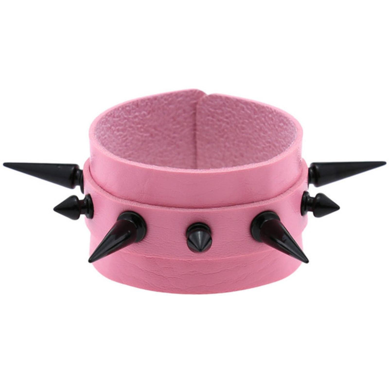 Cabule Unisex Pink Punk Gothic Rock Black Cuspidal Spikes Rivet Cone Stud Wide Leather Cuff Bracelet Wristbands Bangles Fashion Jewelry Gift