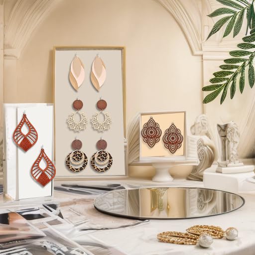 Vintage Dangle Earrings Clip on Earrings Women, 2 Options for Piercing Ears & Non-pierceing Ears, Bohemian Boho Earrings Geometric Wooden Jewelry African Earrings for Black Women4