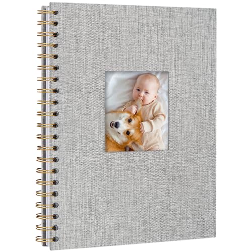 Scrapbook Linen Photo Album Memory Book 28.5 x 20.5 cm with Hard Cover White Pages Guest Baby Book for Wedding Travel Christmas (20 Sheets / 40 Pages, Grey)