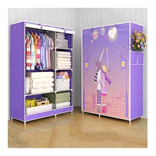 YSJ LTD 67" Simple Wardrobe, 3D Cartoon Pattern Thick Reinforcement Pipe Folding Dustproof Wardrobe Multifunction Wardrobe Closet Bedroom Furniture Children Room Decorate Storage Cabinet Assembly Ward