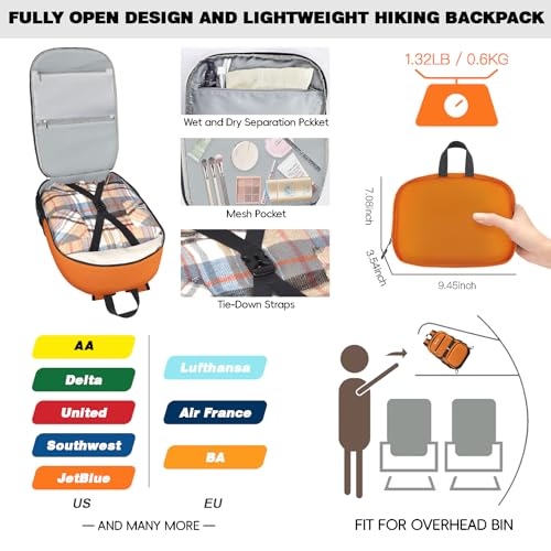 Seektop 40L Hiking Backpack Foldable Daypack for Women Men, Lightweight Travel Backpack Carry on Flight Approved Work Business Leisure Bag (Orange)
