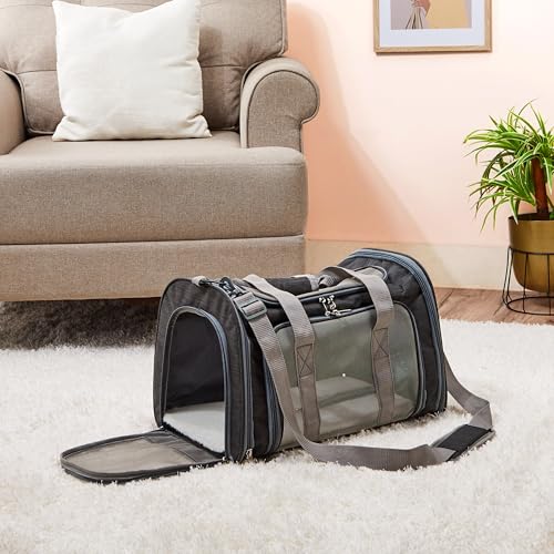 Amazon Basics Soft-Sided Mesh Pet Carrier, Large, Dark Grey - Image 6