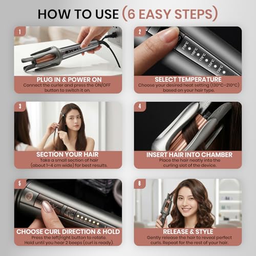 Image of VGR Automatic Hair Curler for Women | Smart 2-Way Rotating Curling Iron | 32mm Ceramic Barrel | 5 Temperature Settings (130-210C) | Anti-Scald, Tangle-Free & Frizz-Free | Salon Style Curls in 5-10 Mins | Gift for Women