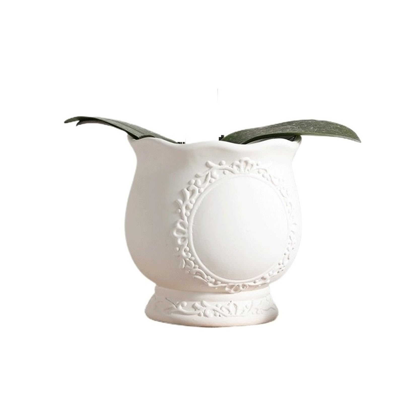 guiling-1986 Pots for Plants Unglazed Ceramic Flower Pot With A White Clay Body And A Floral Relief Border Flower Pot