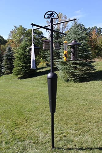 Squirrel Stopper Deluxe Bird Feeder Pole – 100% Squirrel-Proof with Patented Baffle, Heavy-Duty Steel, Easy Installation, Holds 8 Feeders, Wind Chimes, Plants - Black