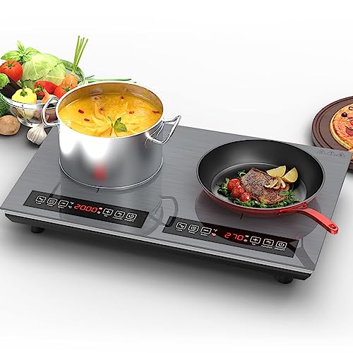 Image of Double Induction Cooktop 110v-120v, 2 Burner Electric Cooktop 24 inch 4000W Induction Stove Top, Hot Plate LED Touch Screen, 9 Temperature, Safety Lock