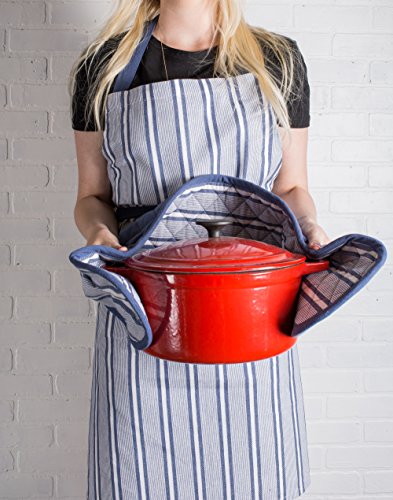 Dii Double Strip Chef Kitchen Cooking & Baking Collection, Double Oven Mitt, 35X7.5, French Blue #TOP6