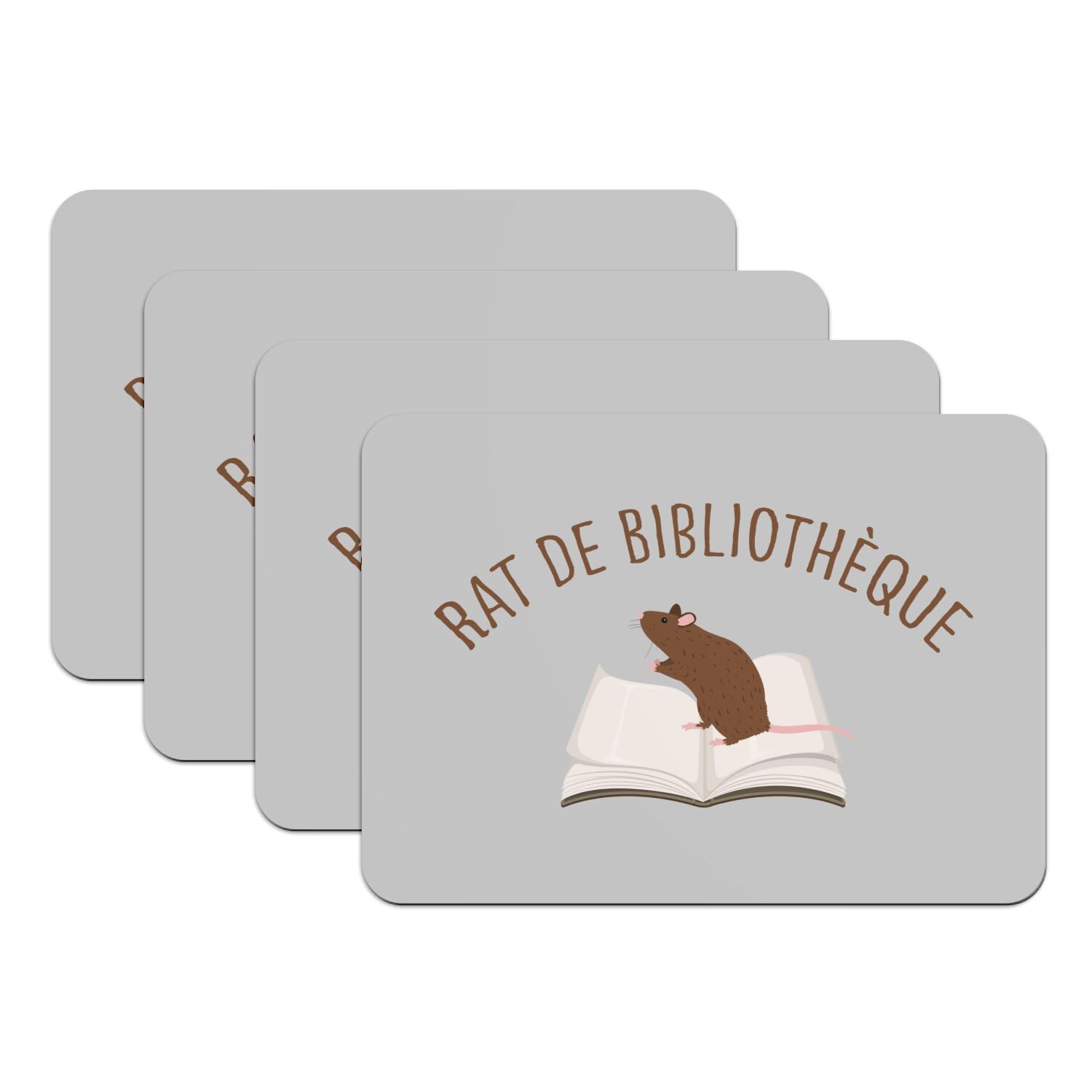 Set de table rat de bibliothèque lot de 4 grands dessous en caoutchouc gris pour enfant