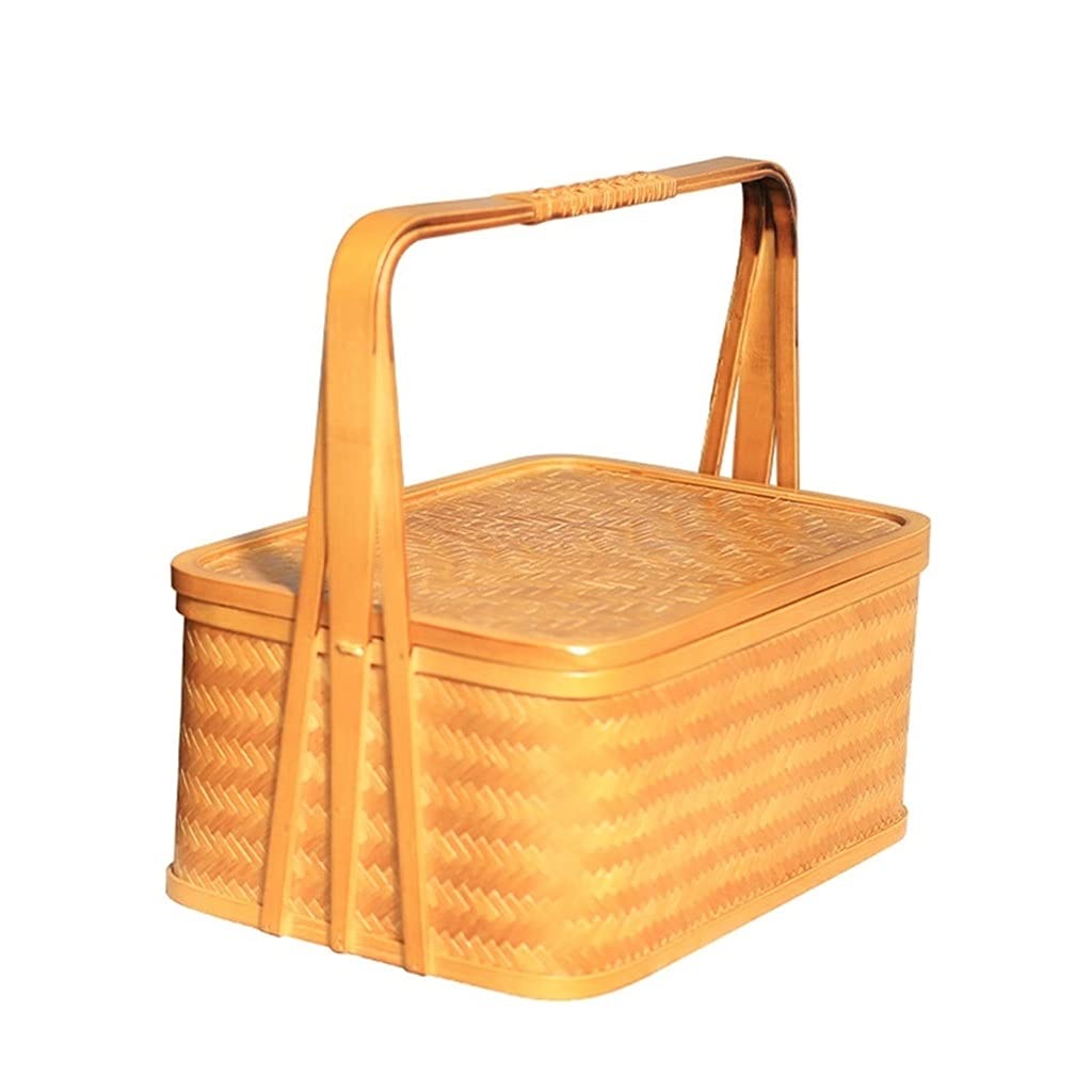 Storage Basket,Picnic basket Portable Hand-woven for 2 Person Hamper Household Fruit Outdoor