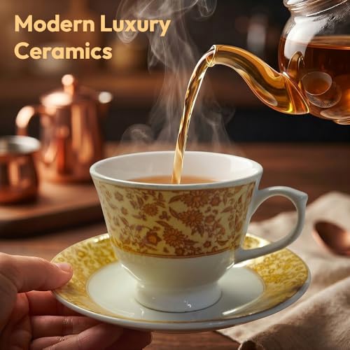Image of UPC Premium Bone China Cup & Saucer Set (6 Pieces) | Elegant Solid Color Tea Coffee Cups | Lightweight, Durable & Glossy Finish | Ideal for Home, Office & Gifting
