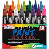 Water Based Premium Paint Pen Markers from U.S. Art Supply - 15 Color Set of Extra Fine Point Tips - Permanent Ink - Works on Most Surfaces Glass, Wood, Metal, Rubber, Rocks, Stone, Arts & Crafts