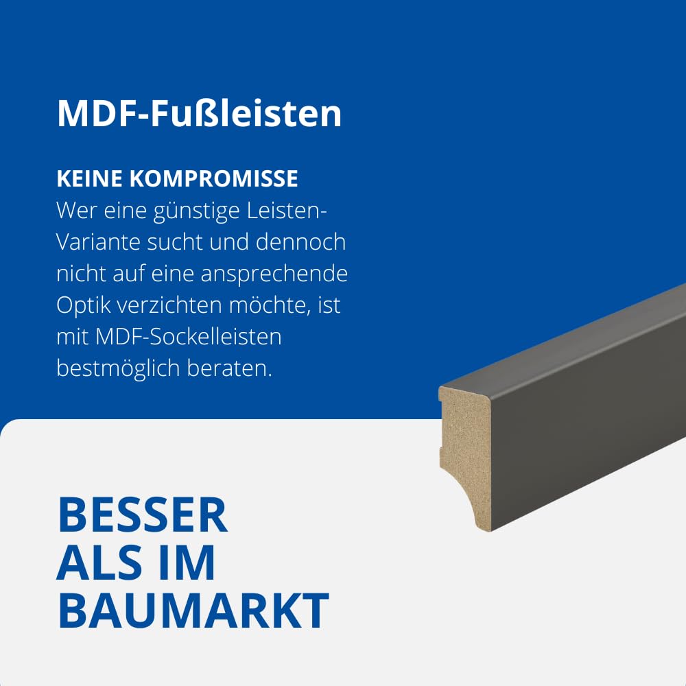 REESE | Sockelleisten | MDF DUNKELGRAU | Weimarer Profil | (40mm, 10 Stück / 23lfm)