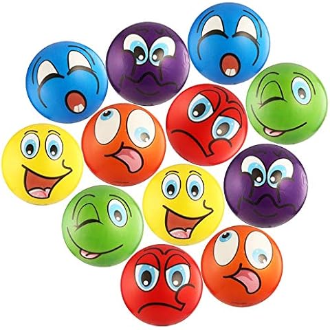 Silly Stress Ball, 12 Party Favor Balls (2.5") Squeeze Toy to Release Stress Cover