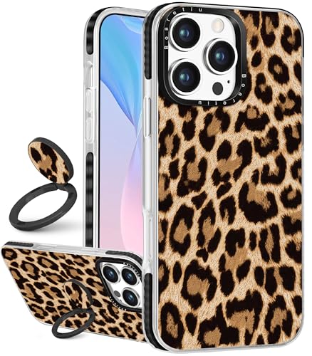 Boaretiu Cute Kawaii for iPhone 16 Pro Max Case with Stand - Fashion Cool 360° Rotate Ring Holder Kickstand Leopard Design for Women Girls Boys Teens Girly for iPhone 16 Pro Max Phone Case