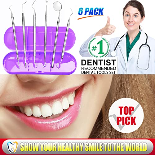 Dental Tools, Professional Plaque Remover for Teeth, Dental Hygiene Kit, Stainless Steel Oral Care Cleaning Tools Set with Tooth Scraper Plaque Tartar Remover, Metal Dental Pick Scaler - with Case