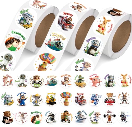 1500PCS Animal Reward Stickers for Kids 3 Rolls 27 Cute Animal Designs Motivational Stickers for Students Teachers Classroom Rewards School Homework Incentive Charts and Party Favors (1 Inch)