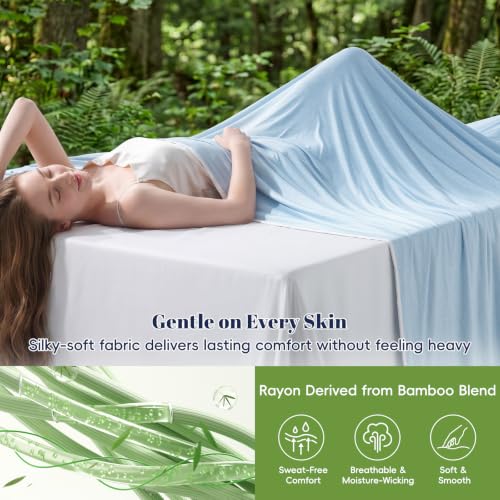 Image of PHF Cooling Blanket Twin Size 60 inchx80 inch, Double-Sided Cooling for Hot Sleepers (Q-Max 0.46+), Lightweight Breathable Summer Blanket, Dorm Room Essential for College, Night Sweats, Sky Blue
