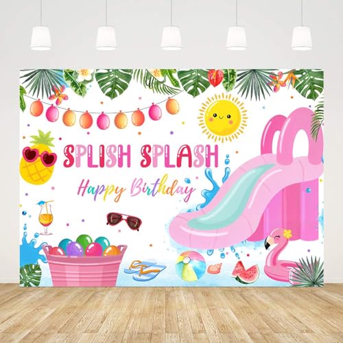 Toile de fond Happy Birthday Splish Splash et accessoires photo décor de piscine été