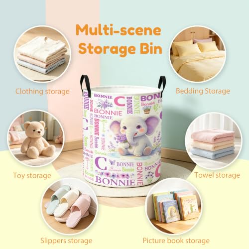Image of Custom Elephant Laundry Hamper, Personalized Laundry Basket with Name, Customized Dirty Clothes Basket for Clothes Toy Bathroom Bedroom Storage,S-16.5 inchX 13.8 inch