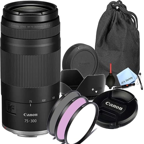 Canon RF 75-300mm f/4-5.6 Lens (Canon RF)- Case, Filters, Tulip Hood-Essential Bundle (Renewed)