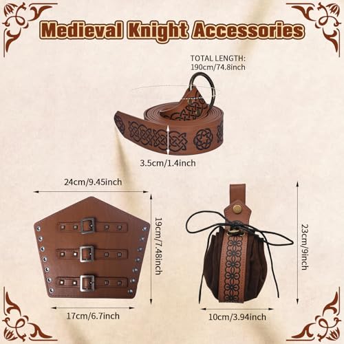 MVFEUIJ Costume d'Halloween - Sac banane médiéval - Ceinture en cuir - Accessoire de chevalier - Costume Renaissance - Cosplay, marron, Durchschnittsgröße – vue 4