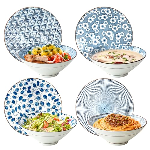 YALONG Ramen Bowls Set of 4, 8 Inch 38oz Porcelain