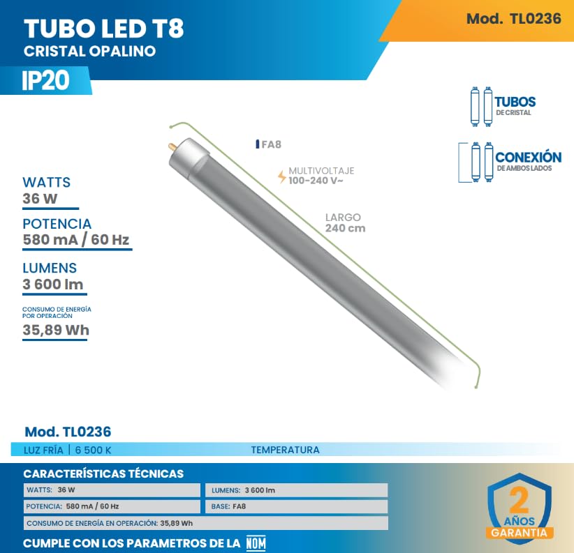 Tubo LED 2.40 metros 14 Imagen adicional