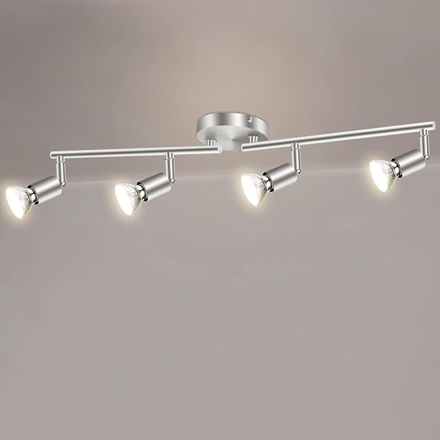 HURYEE Kitchen Lights,4 Way Adjustable Modern Ceiling Spotlights,Rotatable Led Ceiling Lights for Bedroom,Kitchen and Living Room (Brush Nickel)