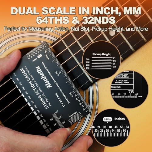 string action gauge ruler upgraded guitar string height gauge with inch amp metric scales guitar string setup tool and accessory for electric acoustic bass and luthier use - etched black edition