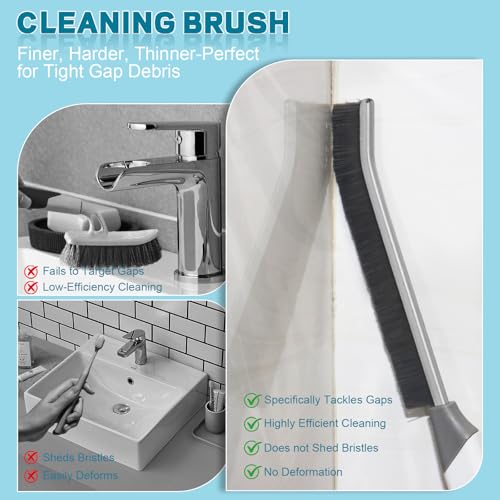Image of Thin Cleaning Brush Set - Gap Cleaning Tools, Multi-Purpose Hard Bristle Grout Scrub Brushes & Grout Cleaner Brush for Deep Scrubbing in Kitchen, Bathroom, Toilet, Sink Gap