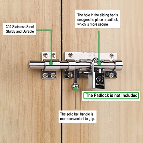Litensh Heavy Duty Slide Gate Latch Bolt Safety Door Lock with Padlock Hole, 304 Stainless Steel Barrel Gate Bolt Latch - Image 4
