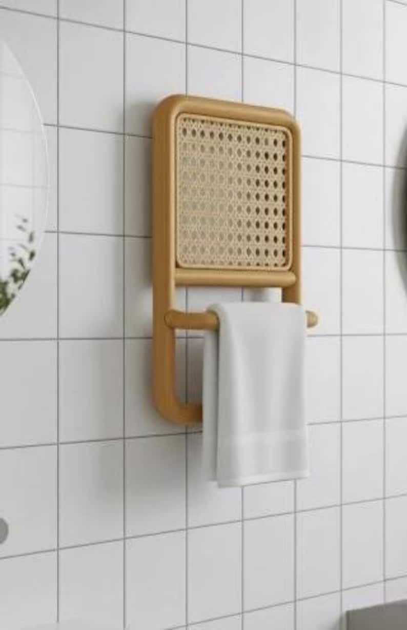 Eoqifjm As Shown In The Picture Handcrafted Rattan Cane Towel Rack – Modern Boho Wall-Mounted Bathroom Organizer