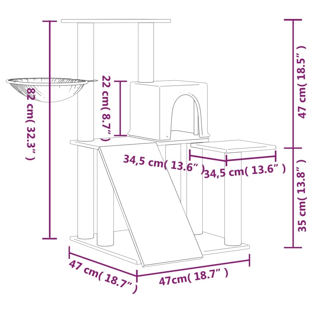 vidaXL Arbre à Chat avec Griffoirs en Sisal Gris Foncé 82 cm Arbre à Grimper
