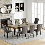 Goujxcy 9-Piece Extendable Dining Table Set for 8, 63-78.7 Inch Brown Wood Kitchen Table Set with 8 Grey Tufted Chairs Farmhouse Expandable Dining Room Table Set 8 for Kitchen Dining