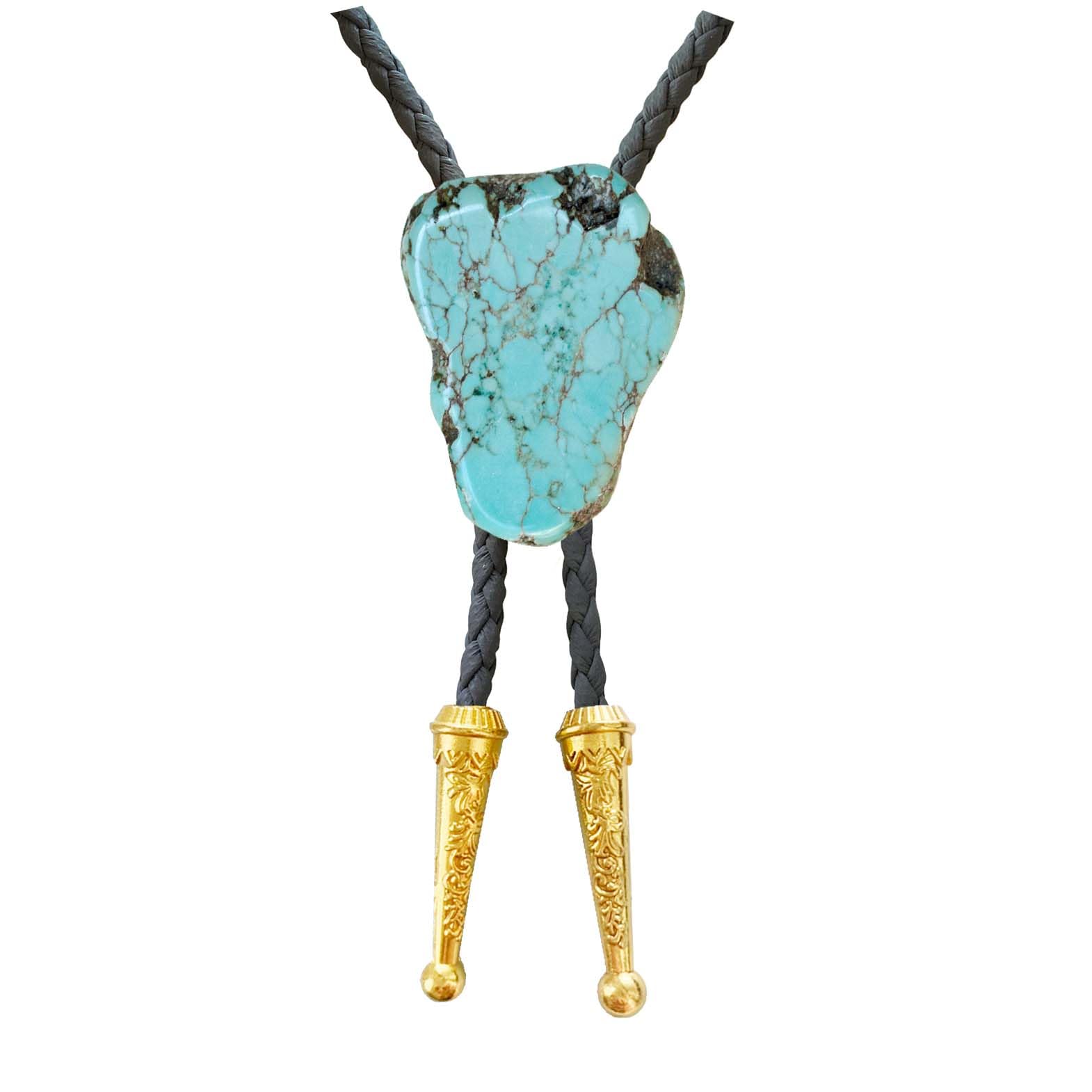 Daisy Del Sol Gemstone Bolo Tie Braided Vegan Faux Leather Natural Stone Gold Handmade Necklace Adjustable Boho Western Jewelry