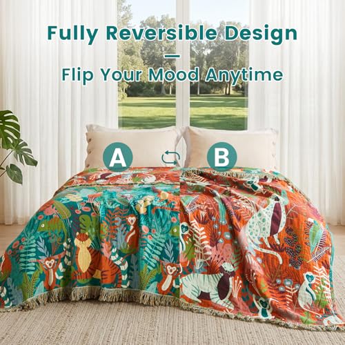 Image of MSGKV Throw Blanket 60 inchx80 inch Cotton Tiger Twin Blanket for Couch Sofa Bed