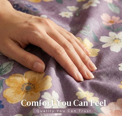 Image of BSB HOME Cloud Cotton King Size Bedsheet Set 228 x 254 cm, 220 Thread Count Soft & Breathable Cotton Bedsheet with 2 Pillow Covers, Floral Printed Bedding for Home (Dusty Lavender)