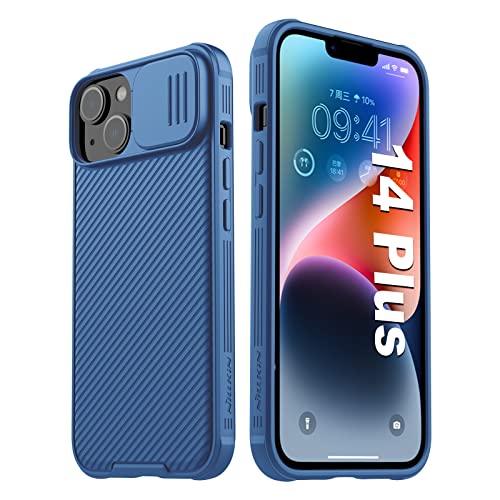 Nillkin Camsheid Pro for iPhone 14 Plus Case with Slide Camera Cover,6.7 inch,Slim,Matte,4X Military-Grade Protection (Blue)