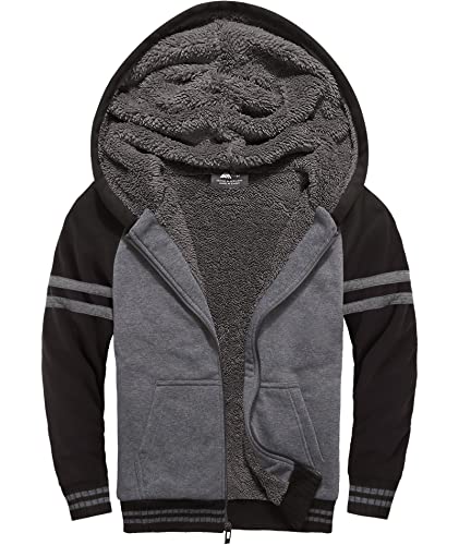 SWISSWELL Hooded Jacket for Boys Full Zip Ultra Soft Sherpa Fleece Hoodie Sweatshirt for Kids School Hooded Outerwear