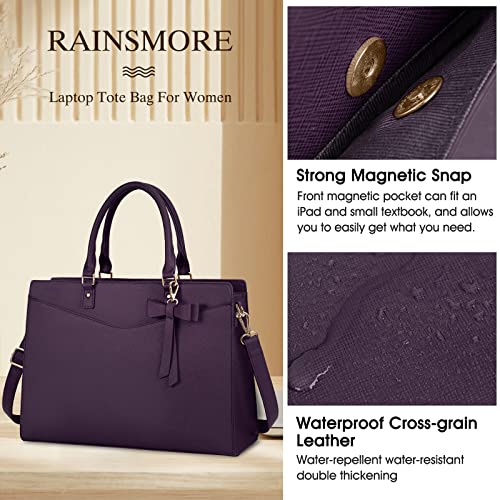 Laptop Bag For Women 15.6 Inch Leather Tote Bag Professional Business Office Work Bag Waterproof Briefcase Computer Tote Bag Large Capacity Lightweight Handbag Shoulder Bag, Dark Purple #TOP2
