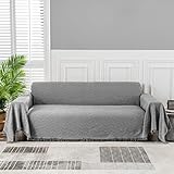 MEETSKY Sofa Covers Washable Couch Covers Throw Sofa Cover Sofa Slipcover for Most Shape Sofas Decor Cotton Polyester Blend Thick Sofa Throw Cover with Tassels (Large: 71' x 102', Grey)