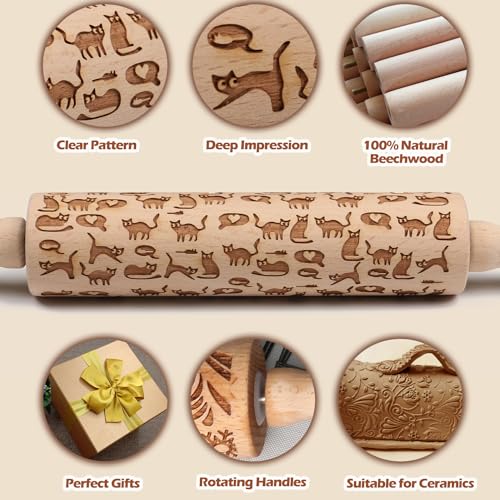 Big Role Embossed Rolling Pin For Baking Cookies Embossing Rolling Pins With Design Wooden Engraved Springerle Roller Pin Dough Animal Patterned Clay Pottery Ceramic Stamp Gifts Bakers Women Kids thumb #1