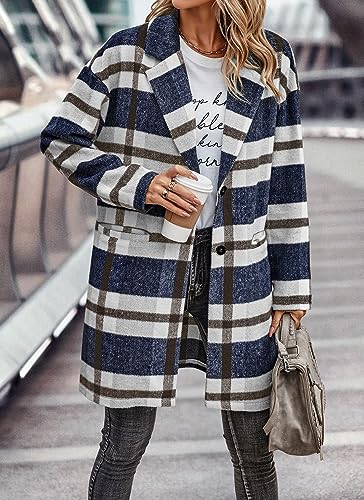 PRETTYGARDEN Women Plaid Shacket Jacket Trendy Fall Casual Button Wool Blend Tartan Trench Coat Winter Clothing with Pockets