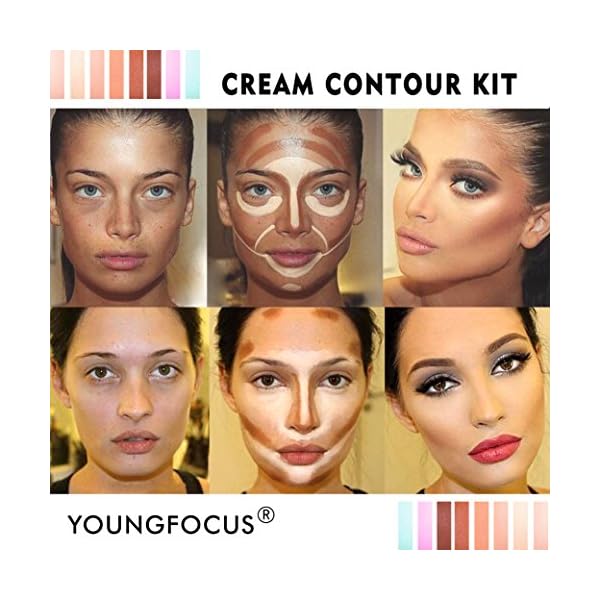 Youngfocus Cosmetics Cream Contour Best 8 Colors and Highlighting Makeup Kit - Contouring Foundation/Concealer Palette - Vegan & Cruelty Free - Step-by-Step Instructions Included