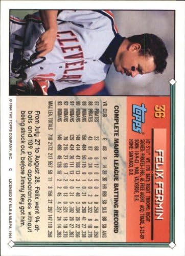 Miniatura 2 de 1994 Topps Gold Baseball Card #36 Felix Fermin