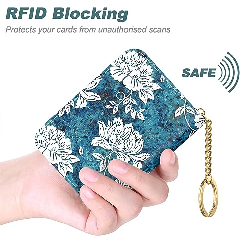 Image of Nipichsha Credit Card Holder, Small RFID Card Wallet for Women, Slim Leather Card Holder Wallet, White Flowers, 4.33 x 3.15 x 0.98 Inch, Fashions